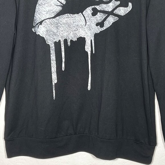 Ranlege Kissy Lips Large Black Long Sleeve Hood Lips Skull Pullover Fatal Kiss - Picture 4 of 15